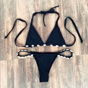 Black bikini with cowrie shell detail